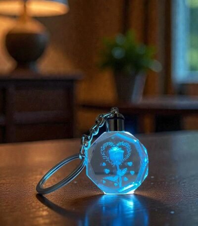 Gül Temalı Kristal Cam Anahtarlık