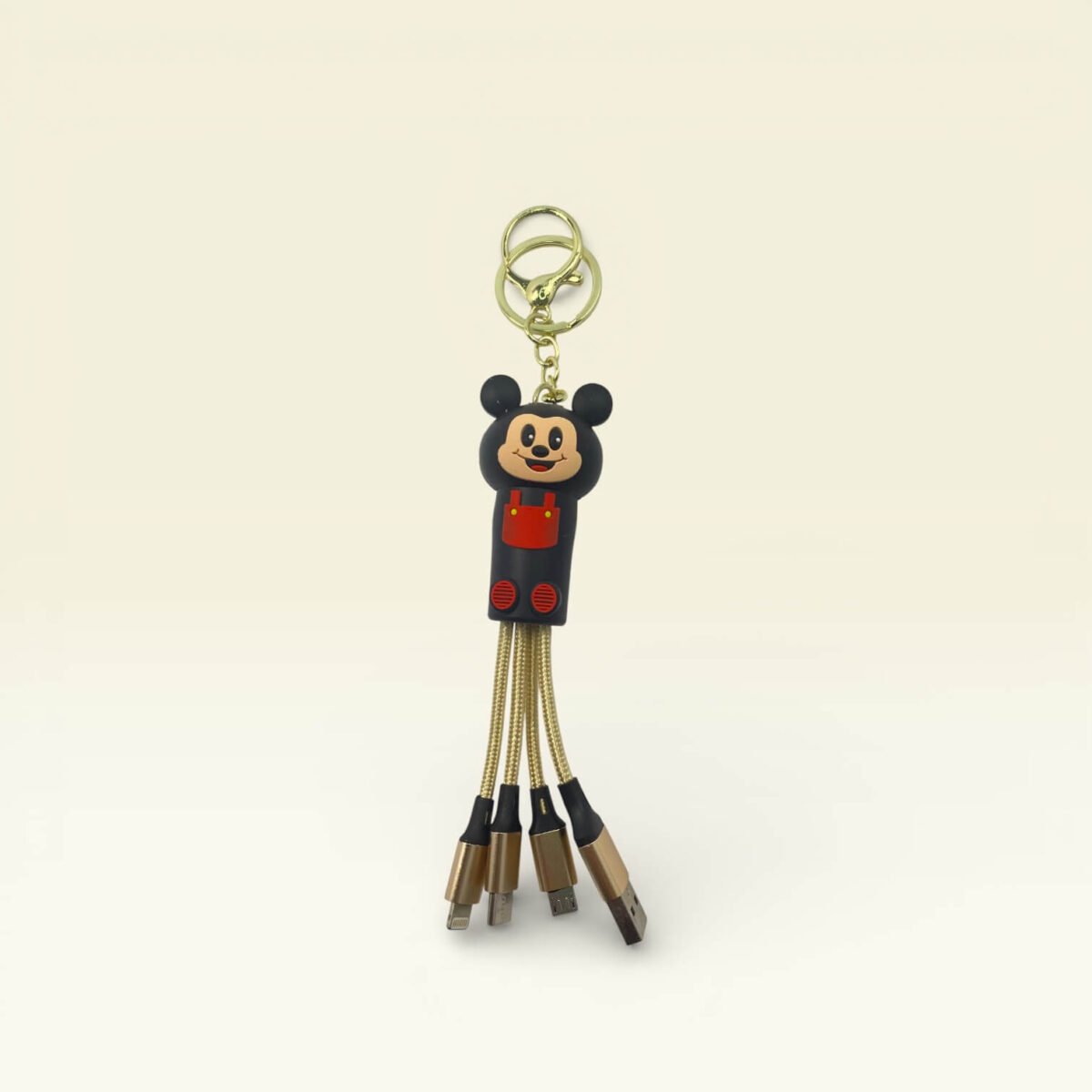 Micky Mouse Çoklu Şarj Kablolu Anahtarlık - Kırmızı, Rose Gold Kablo