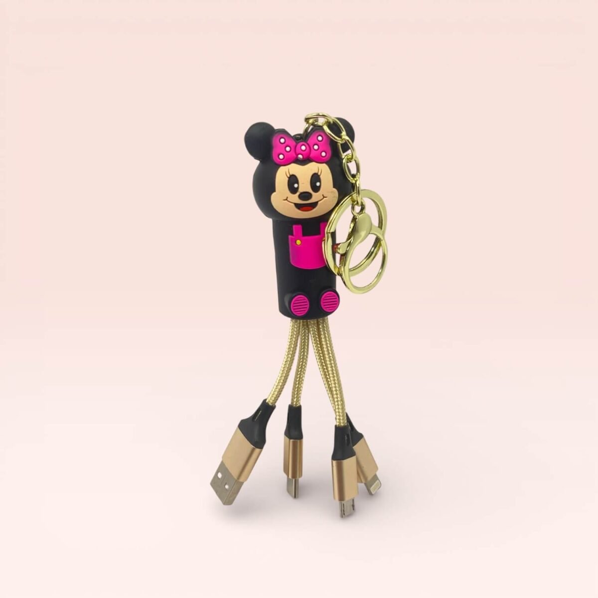 Micky Mouse Çoklu Şarj Kablolu Anahtarlık - Pembe, Rose Gold Kablo