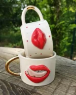 Red Lips El Yapımı Seramik Kupa - Görsel 2