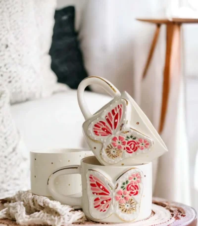 Butterfly El Yapımı Seramik Kupa