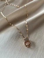 Zirkon Taşlı Rose Taç Kolye