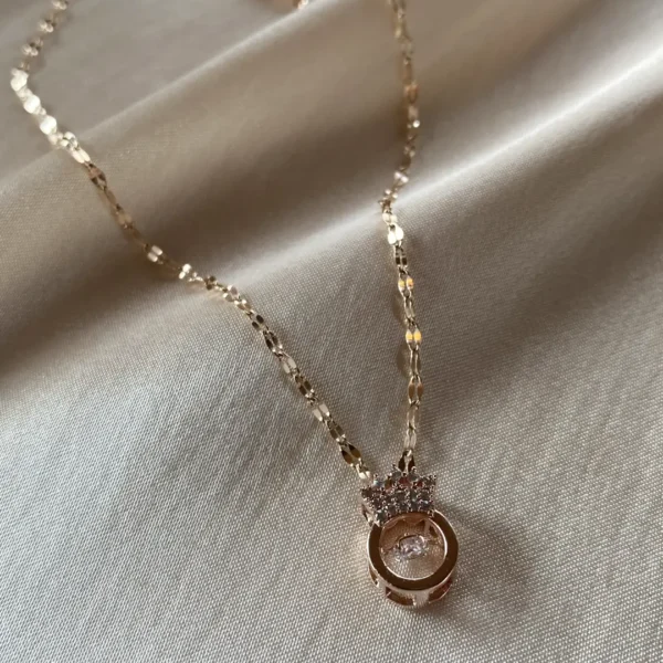 Zirkon Taşlı Rose Taç Kolye