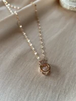 Zirkon Taşlı Rose Taç Kolye