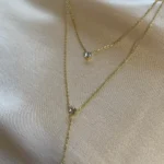 Çift Zincirli Zirkon Taşlı Kolye