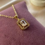 22K Altın Kaplama Kristal Baget Kolye