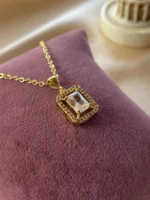 22K Altın Kaplama Kristal Baget Kolye