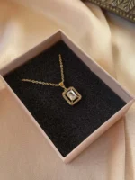 22K Altın Kaplama Kristal Baget Kolye