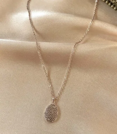 Zirkon Süslemeli Oval Rose Kolye