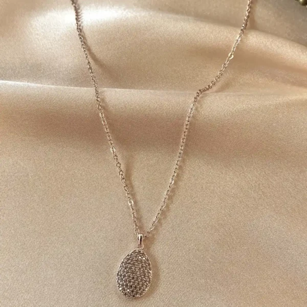 Zirkon Süslemeli Oval Rose Kolye