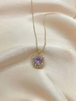 Pembe Swarovski Taşlı Kalp Figürlü Kolye