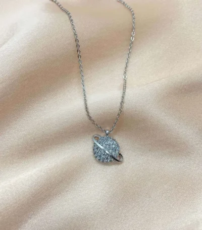 Zirkon Süslemeli Satürn Silver Kolye
