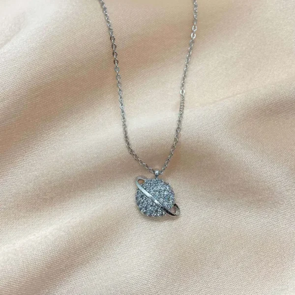 Zirkon Süslemeli Satürn Silver Kolye