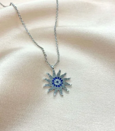 Güneş Figürlü Zirkon Taşlı Kolye