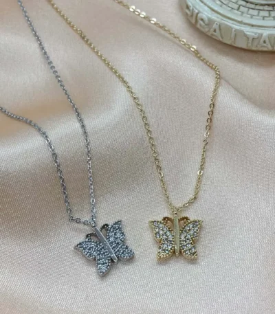 Kelebek Figürlü Zirkon Taşlı Kolye