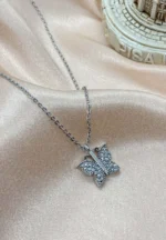 Kelebek Figürlü Zirkon Taşlı Silver Kolye