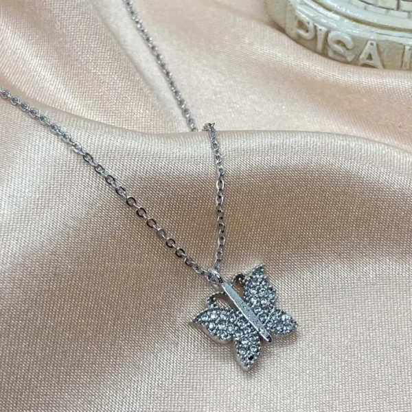 Kelebek Figürlü Zirkon Taşlı Silver Kolye