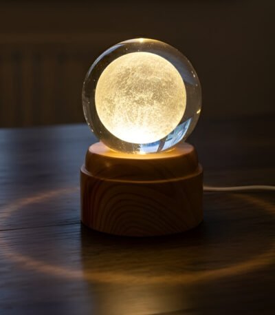 Dolunay Temalı Dönen Kristal Cam Küre