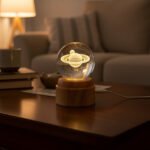 Satürn Temalı Dönen Kristal Cam Küre - Görsel 3