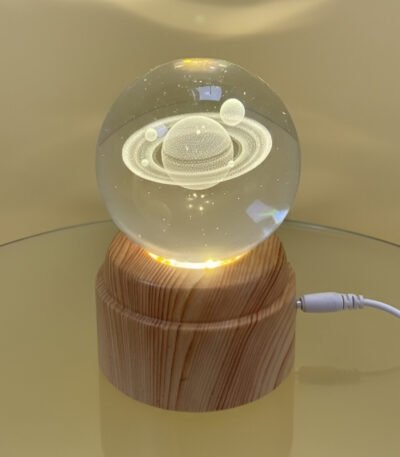 Satürn Temalı Dönen Kristal Cam Küre