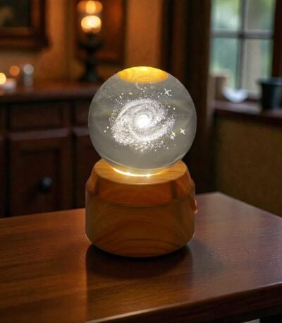 Samanyolu Tasarımlı Dönen Kristal Cam Küre