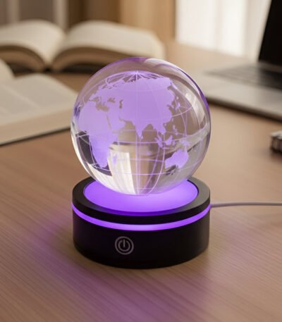 Dünya Figürlü Dönen Kristal Cam Küre