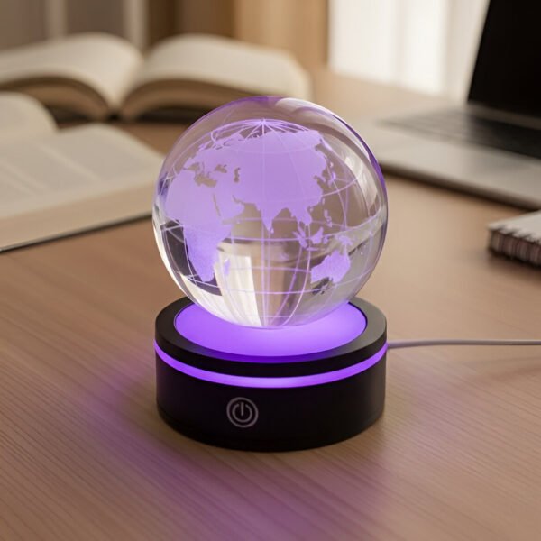 Dünya Figürlü Dönen Kristal Cam Küre
