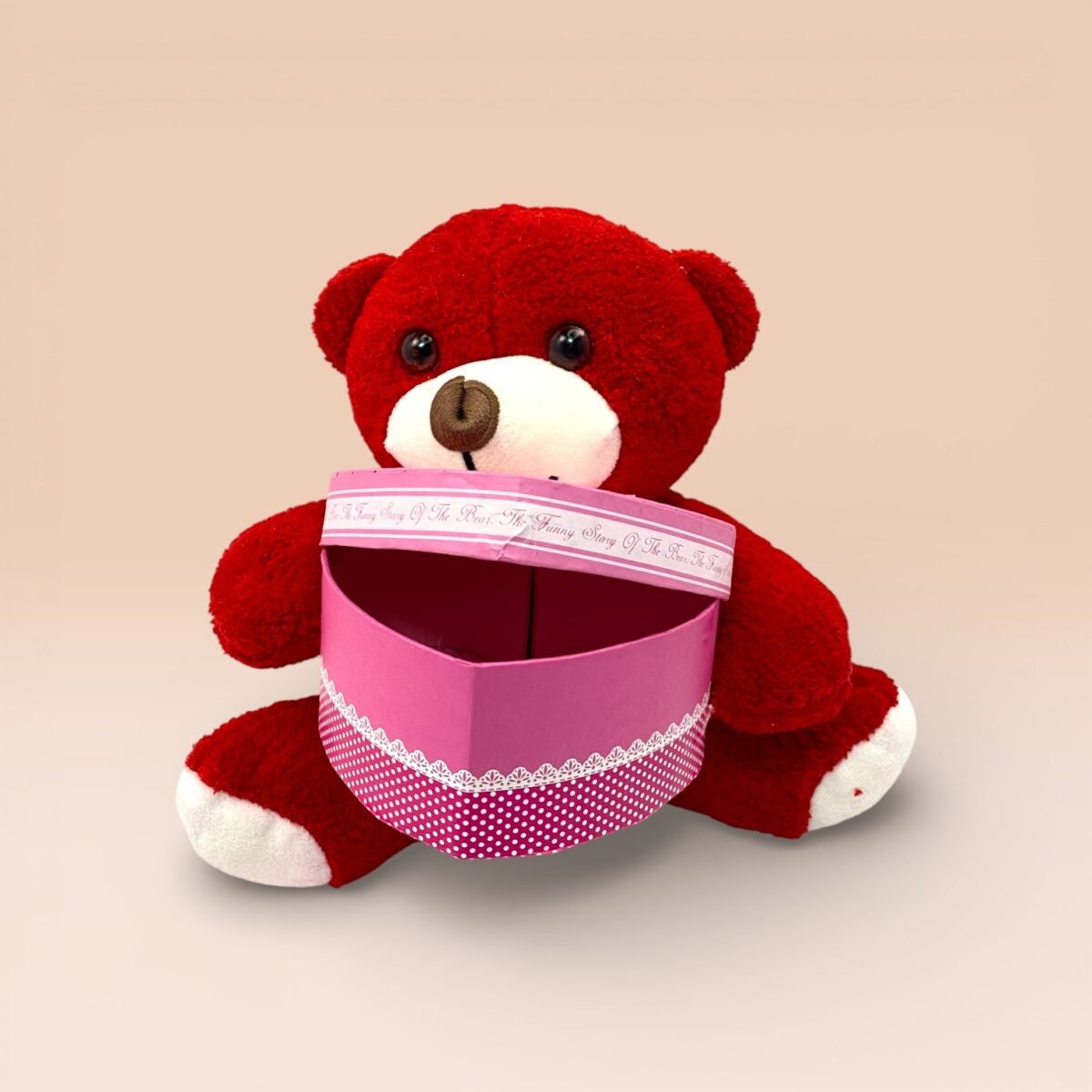 Kalp Kutulu Kırmızı Peluş Ayıcık