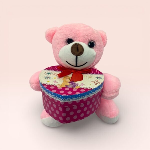 Kalp Kutulu Sevimli Pembe Peluş Ayıcık