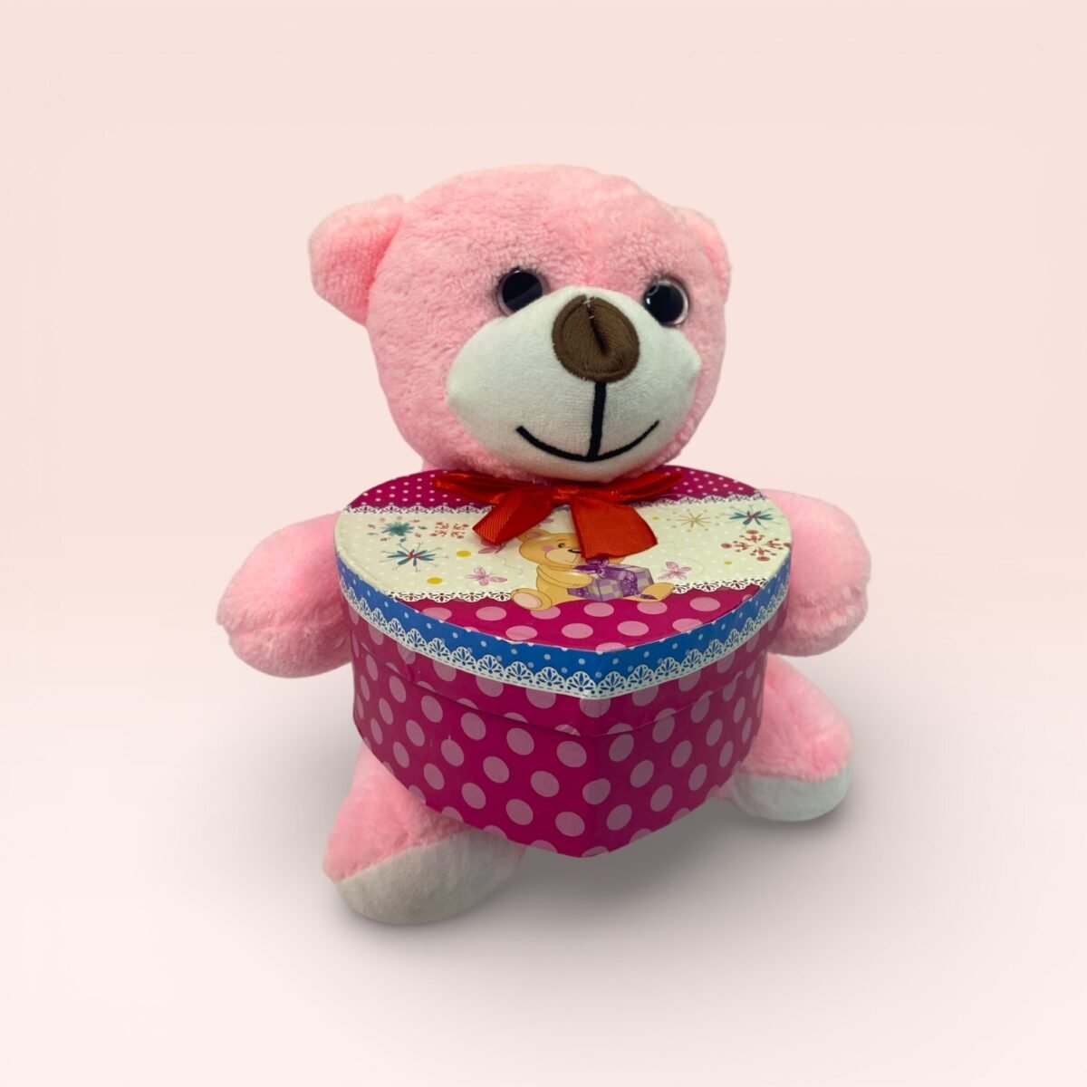 Kalp Kutulu Sevimli Pembe Peluş Ayıcık