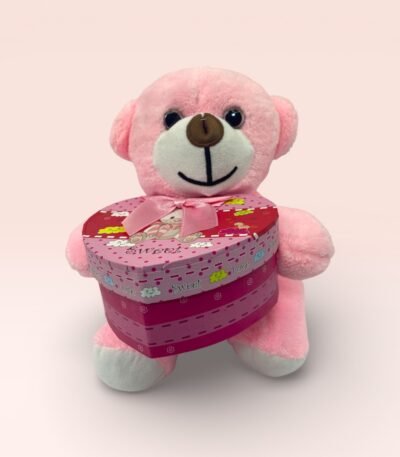 Kalp Kutulu Sevimli Pembe Peluş Ayıcık