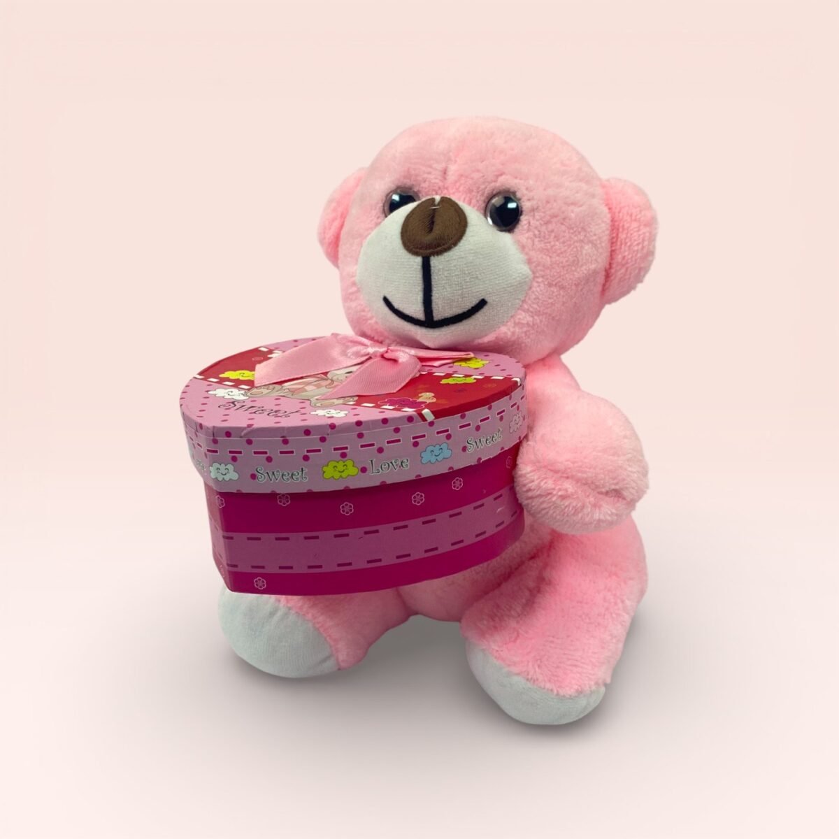 Kalp Kutulu Sevimli Pembe Peluş Ayıcık