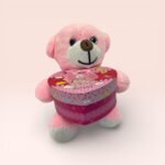 Kalp Kutulu Sevimli Pembe Peluş Ayıcık