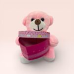 Kalp Kutulu Sevimli Pembe Peluş Ayıcık