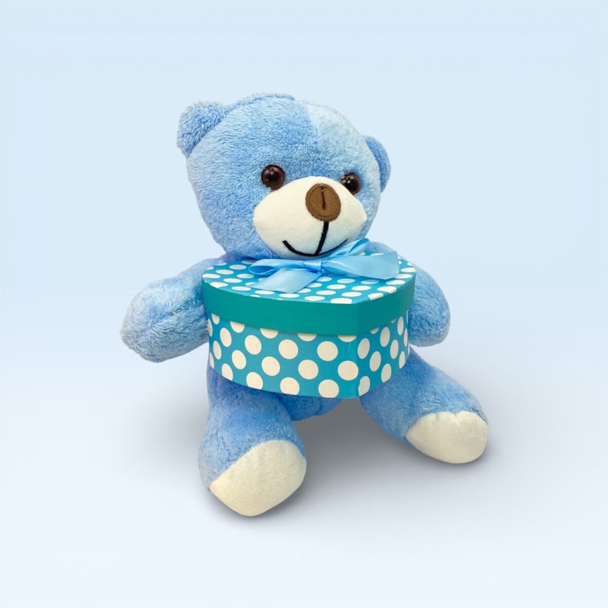 Kalp Kutulu Sevimli Mavi Peluş Ayıcık