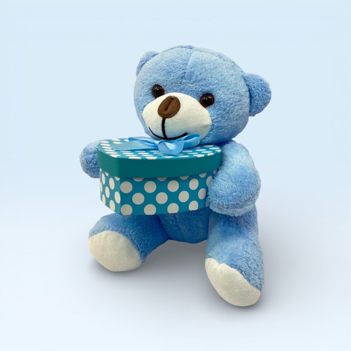 Kalp Kutulu Sevimli Mavi Peluş Ayıcık
