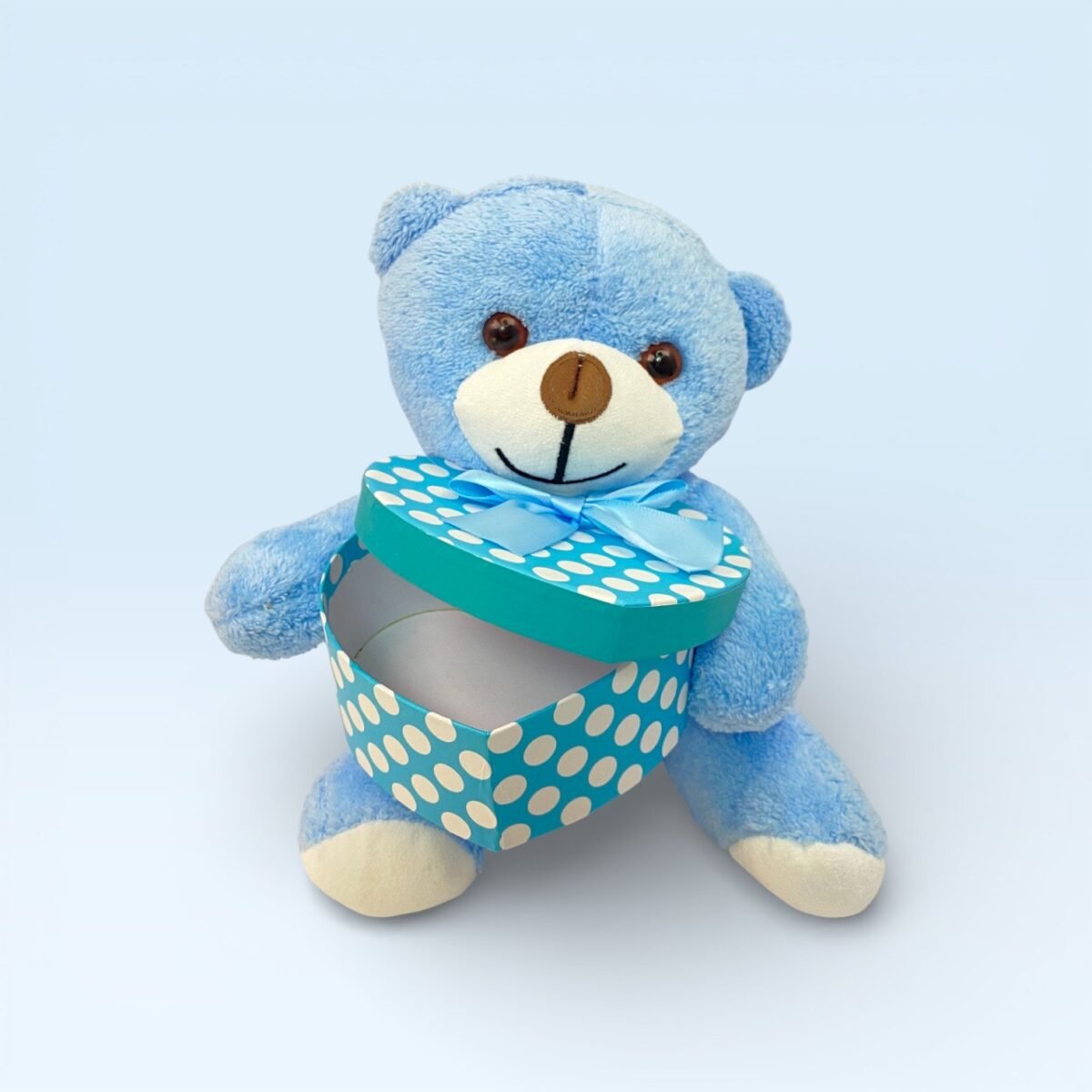 Kalp Kutulu Sevimli Mavi Peluş Ayıcık