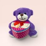 Kalp Kutulu Sevimli Mor Peluş Ayıcık