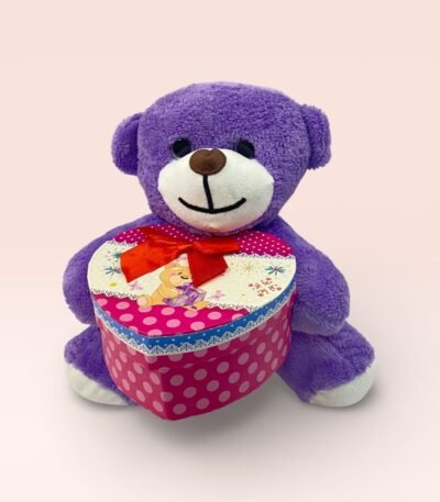 Kalp Kutulu Sevimli Mor Peluş Ayıcık