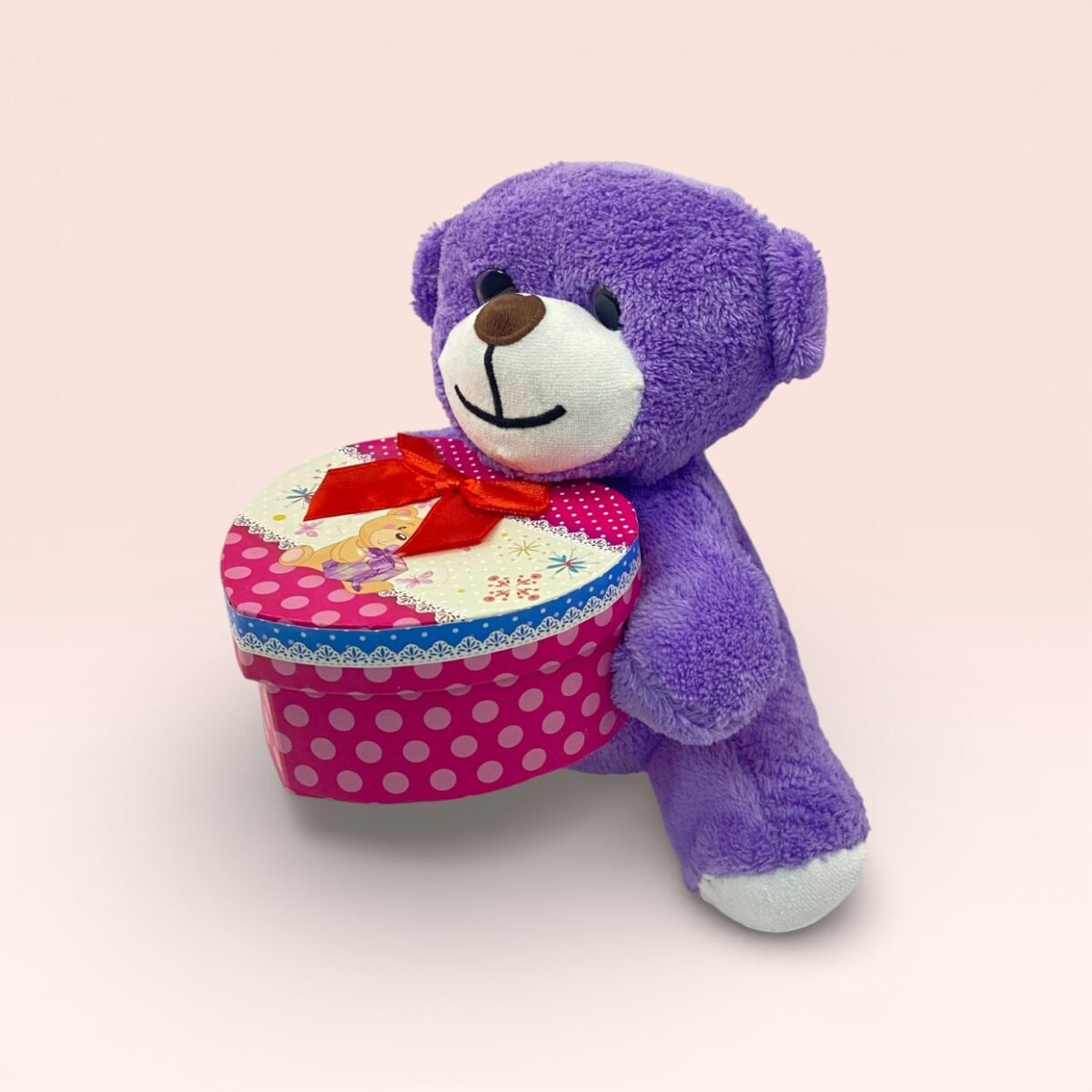 Kalp Kutulu Sevimli Mor Peluş Ayıcık