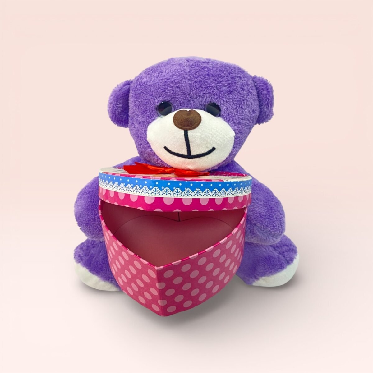 Kalp Kutulu Sevimli Mor Peluş Ayıcık
