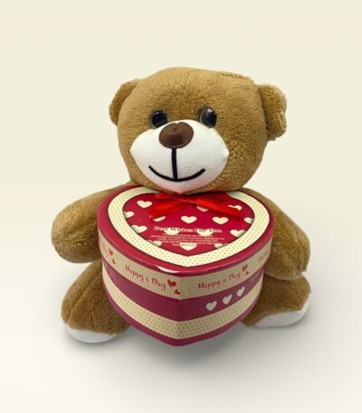 Kalp Kutulu Kahverengi Peluş Ayıcık