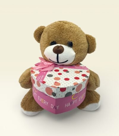 Kalp Kutulu Kahverengi Peluş Ayıcık