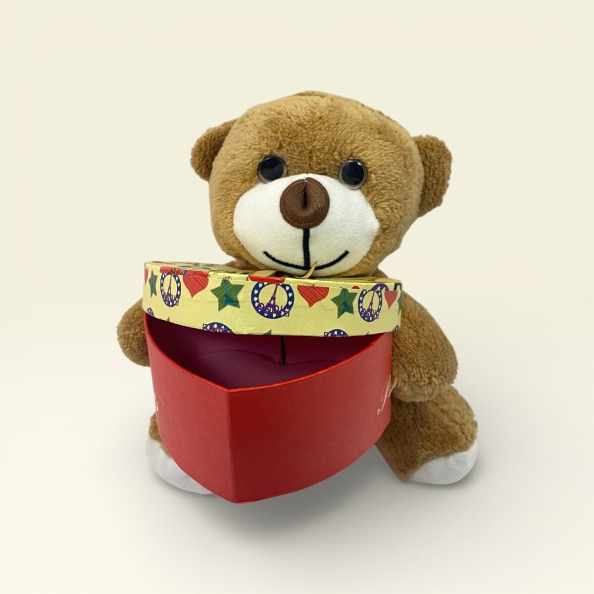 Kalp Kutulu Kahverengi Peluş Ayıcık